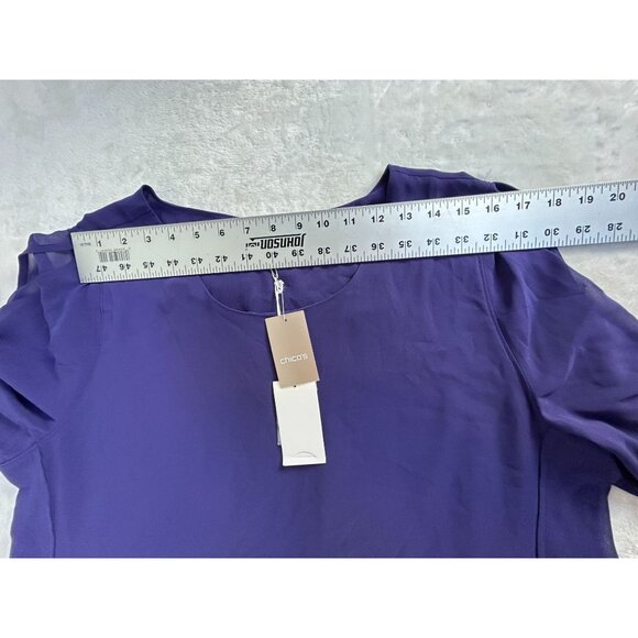 Black Label by Chico's Womens Layered Open Sleeve Woven Blouse Size 2 Purple New - Picture 6 of 8